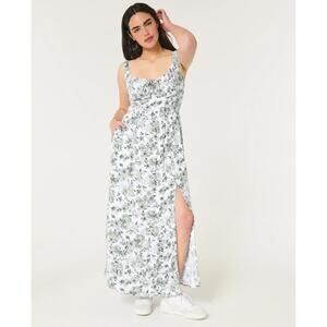 Hollister White Green Floral Maxi Dress Cottagecore Sundress Romantic Small